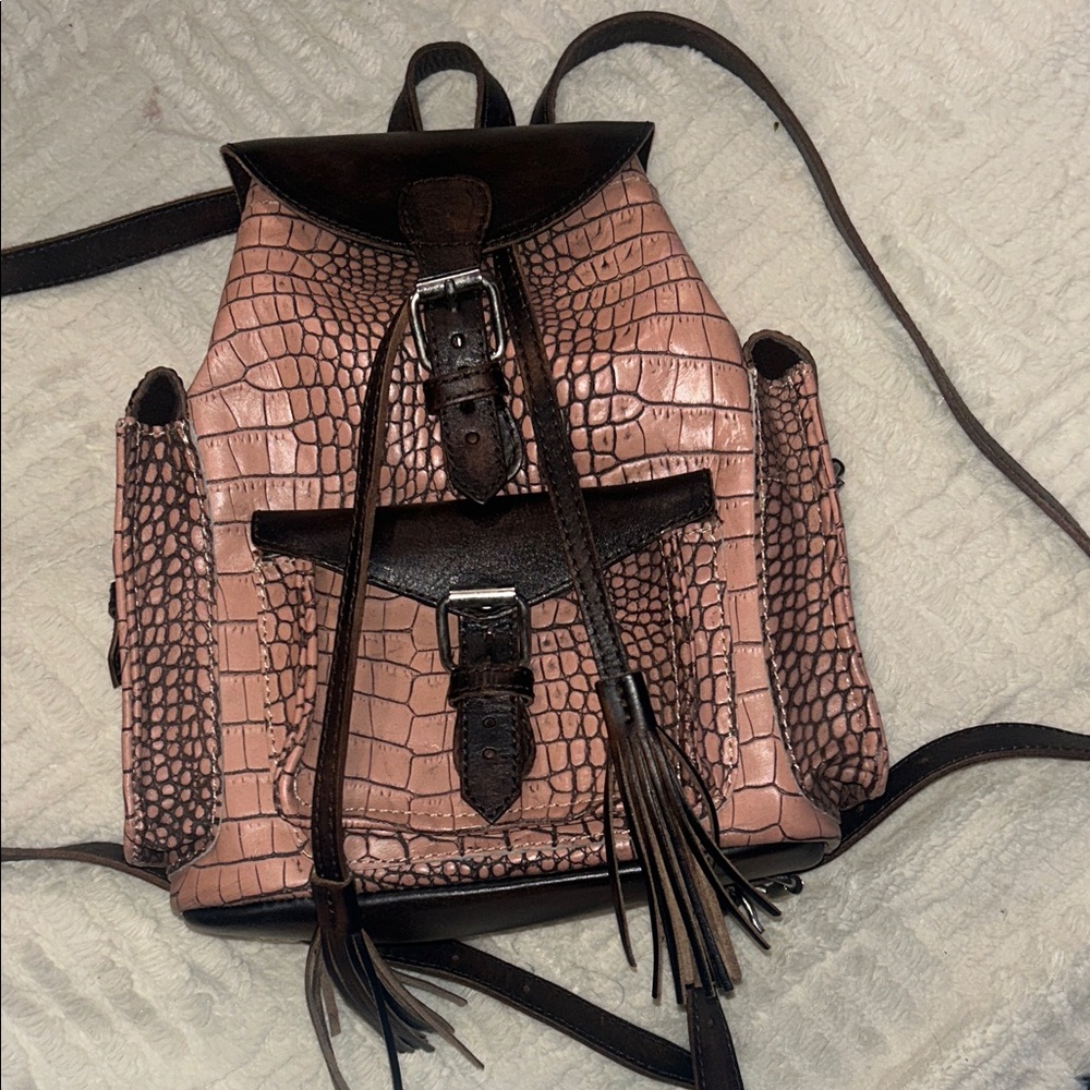 Freebirds Pink Crocodile leather Backpack